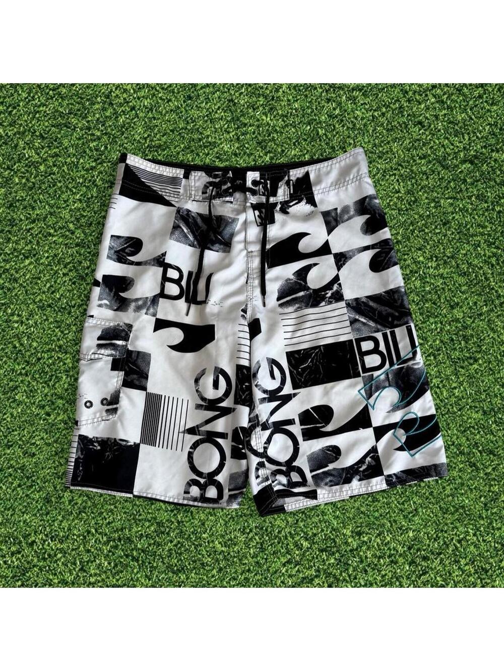 Billabong Checkered Board Shorts Black White Surf Size 34 JJ3985